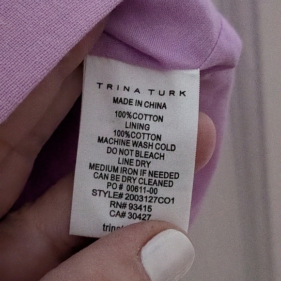 Trina Turk Lavender Ruffle Neck Sleeveless Blouse Pleated Cotton XS - Picture 5 of 5